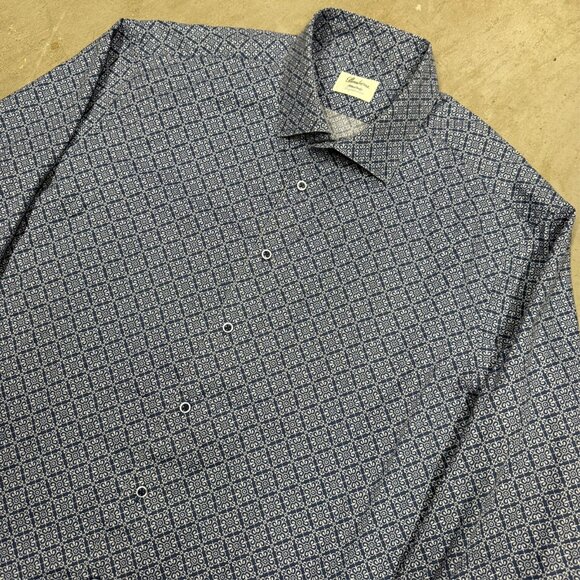 Stenstroms Fitted Body Dress Shirt Stretch Geometric Long Sleeve Blue 46 18 XXL - Picture 2 of 9